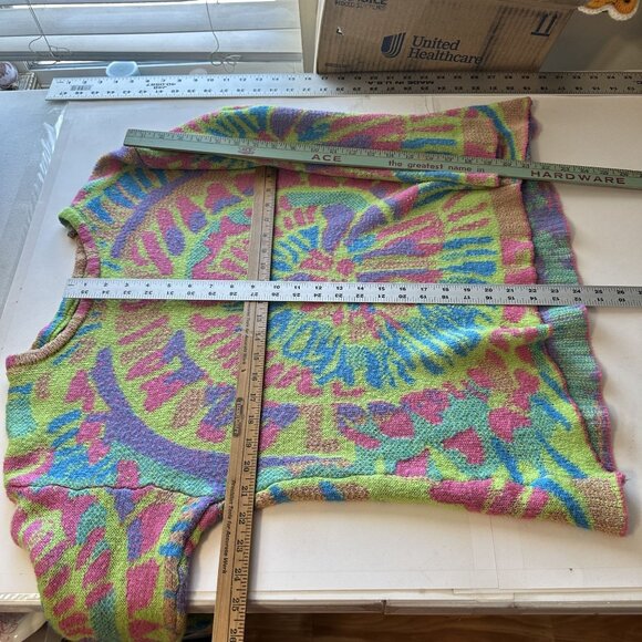 Womens Multicolor Pullover Sweater Tie Dye Lime Green Large Crew Comfy - Picture 3 of 7